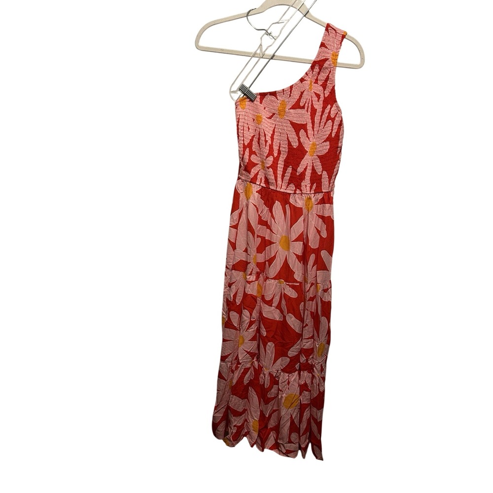 Zesica One Shoulder Smocked Floral Midi Dress XS Pink Boho Fairy Cottage NWT